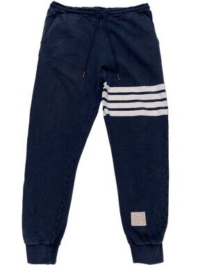 Thom Browne Classic Loop Back 4-Bar Sweatpants Navy Blue men's size 4 / XL